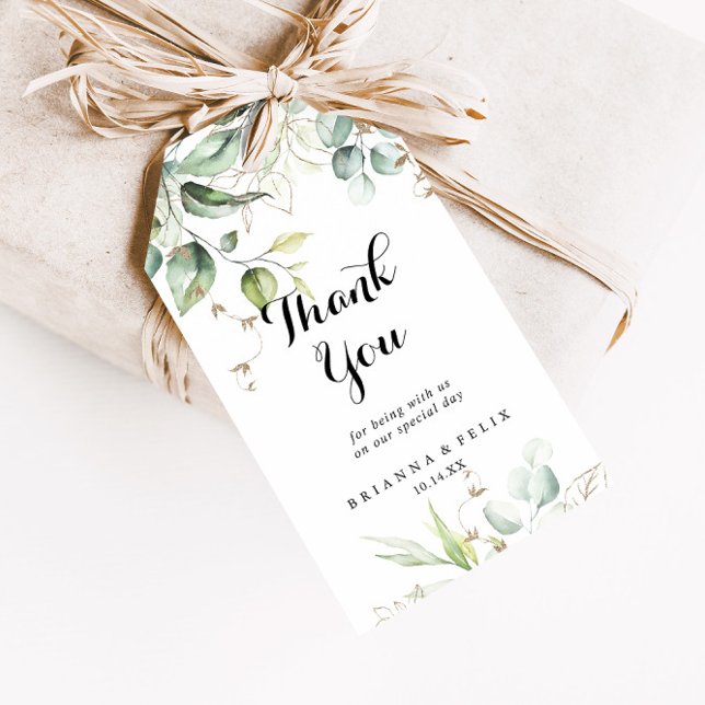 Étiquettes-cadeau Elégant or vert Mariage Merci (Créateur téléchargé)