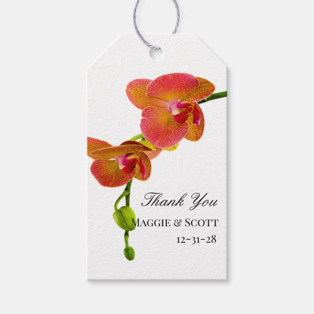 Étiquettes-cadeau Elégant Orange Orchidées Tropical Beach Mariage (Devant)