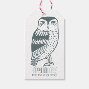 Étiquettes-cadeau Elegant Owl Happy Holiday Seasons Salutations CUST
