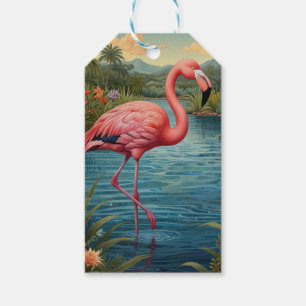 Étiquettes-cadeau Élégant paradis tropical flamand rose