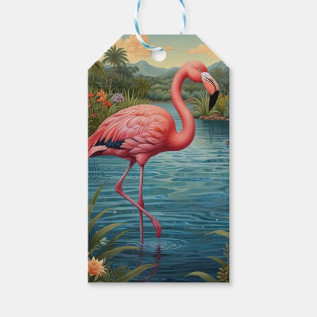 Étiquettes-cadeau Élégant paradis tropical flamand rose (Devant)