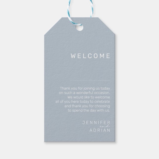 Étiquettes-cadeau Elégant Pastel Blue Minimal Mariage Bienvenue (Devant)