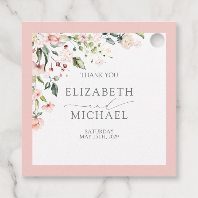 Étiquettes Cadeau Elégant Peach Rose Aquarelle Mariage Floral (Dos)