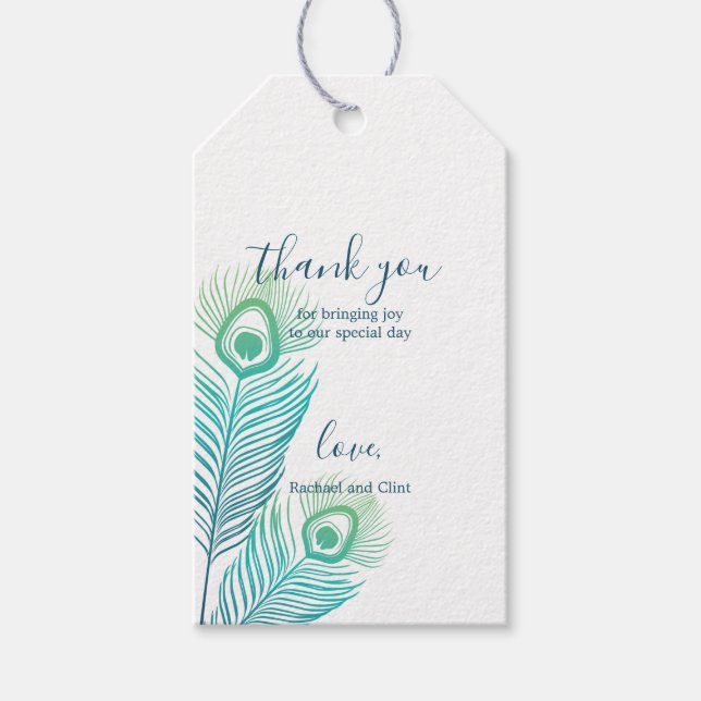 Étiquettes-cadeau Élégant Peacock Mariage Merci  Cadeau (Devant)