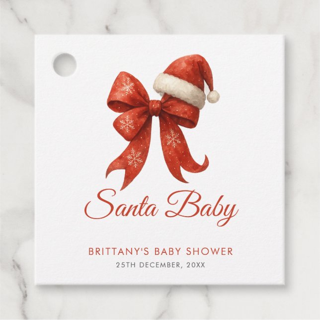 Étiquettes Cadeau Élégant Père Noël Baby shower Red Bow Noël (Devant)