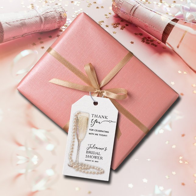 Étiquettes-cadeau Élégant Perles et Prosecco Enterrement de Vie de J (Elegant Pearls and Prosecco Bridal Shower Thank You Gift Tags)