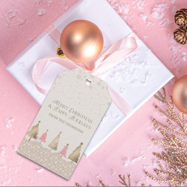 Étiquettes-cadeau Élégant Pine Rose Or Arbre Joyeux Noël (Créateur téléchargé)
