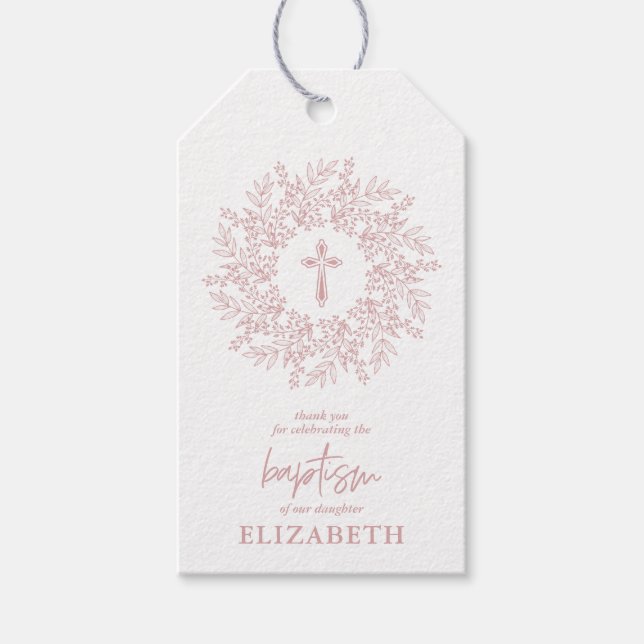 Étiquettes-cadeau Elegant Pink Cross Girl Baptism Favor (Devant)