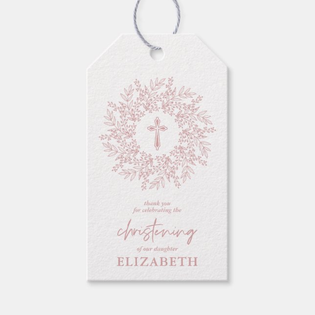 Étiquettes-cadeau Elegant Pink Cross Girl Christening Favor (Devant)