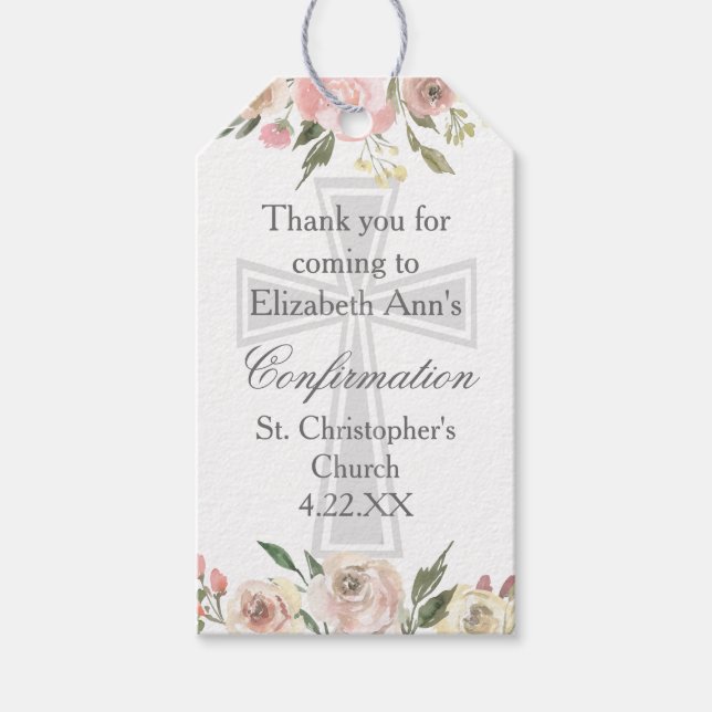 Étiquettes-cadeau Élégant Pink Floral Confirmation Party Personnalis (Devant)