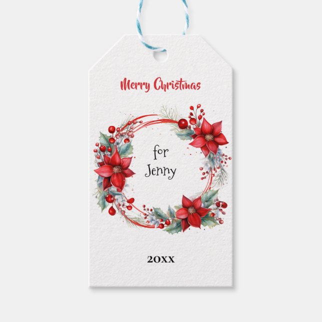 Étiquettes-cadeau Elegant Poinsettia Wreath Personalized (Devant)