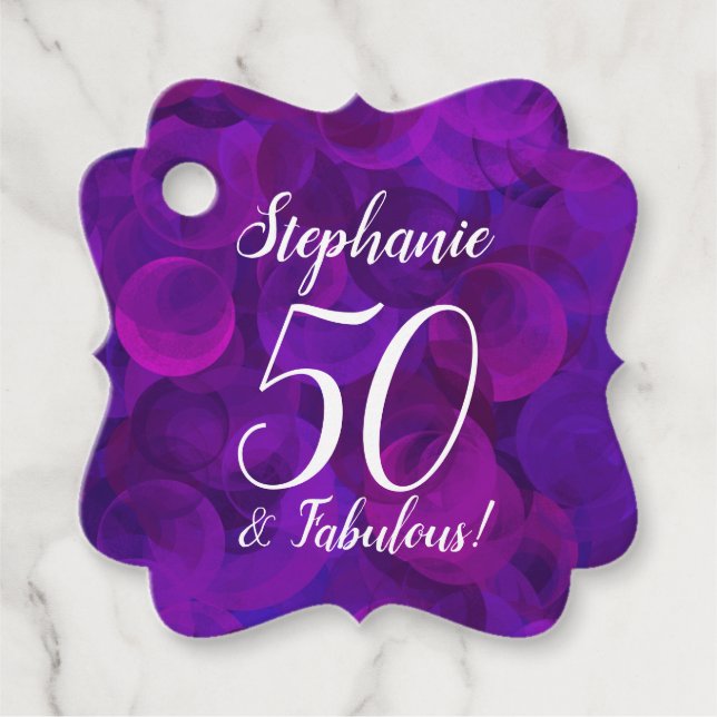 Étiquettes Cadeau Elégant Purple 50 et Fabuleux fête d'anniversaire (Devant)