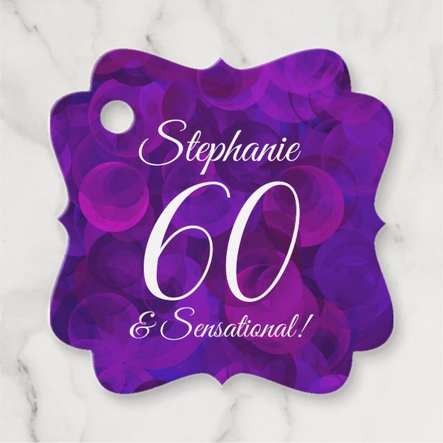 Étiquettes Cadeau Elegant Purple 60 et fête d'anniversaire sensation (Devant)