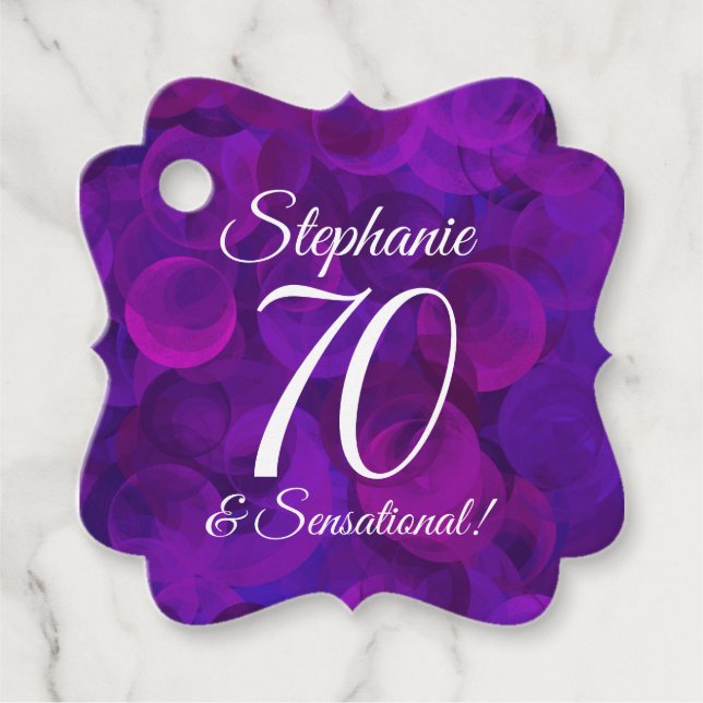 Étiquettes Cadeau Elegant Purple 70 et fête d'anniversaire sensation (Devant)