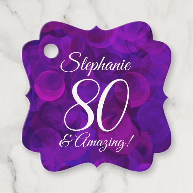 Étiquettes Cadeau Elégant Purple 80 et fête d'anniversaire Extraordi (Devant)