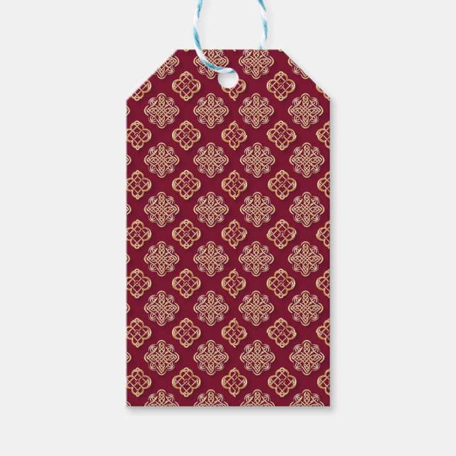 Étiquettes-cadeau Elegant Red and Gold Pattern Design (Devant)