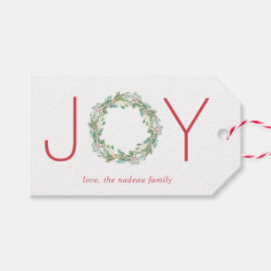 Étiquettes-cadeau Elégant Red et Green Joy Wreath Noël