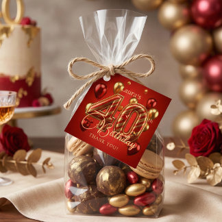 Étiquettes Cadeau Elegant Red Gold Balloons 40th Birthday Thank You