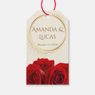 Étiquettes-cadeau Elegant Red Roses and Gold Frame Cream Wedding