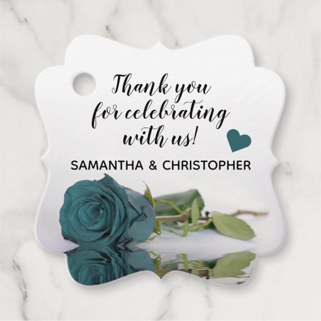 Étiquettes Cadeau Élégant reflet du Merci Mariage Rose Turquoise (Devant)