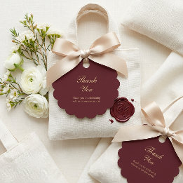 Étiquettes Cadeau Élégant Remerciement de Mariage Script Or Bourgogn