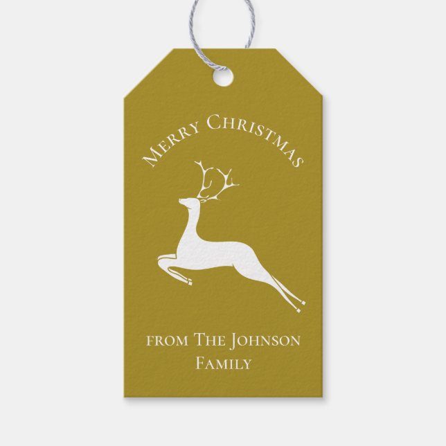 Étiquettes-cadeau Élégant renne d'or Joyeux Noël personnalisé de (Devant)