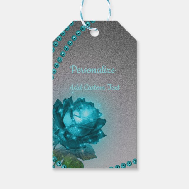 Étiquettes-cadeau Elégant Romantique Crystal Blue Rose Pearls Chic (Devant)