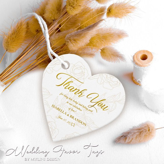 Étiquettes Cadeau Élégant Romantique Floral Mariage de script or (Créateur téléchargé)