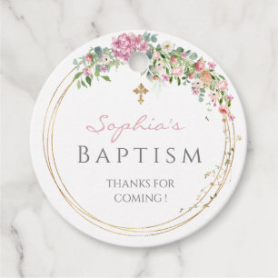 Étiquettes Cadeau Elégant rose Aquarelle Floral Girl Baptism
