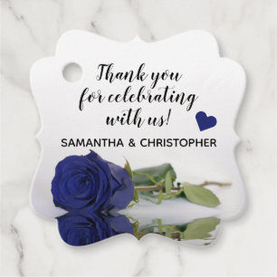 Étiquettes Cadeau Elégant Rose bleu marine Merci Mariage