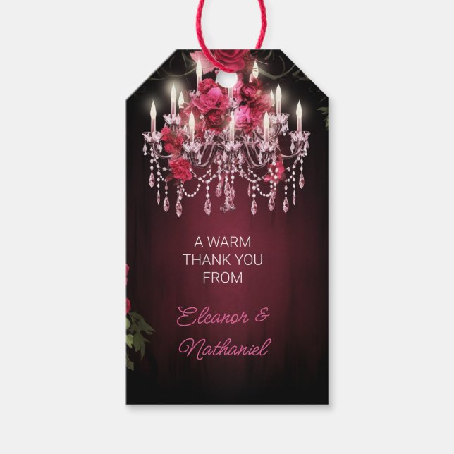 Étiquettes-cadeau Élégant Rose de Bourgogne Floral Mariage (Devant)