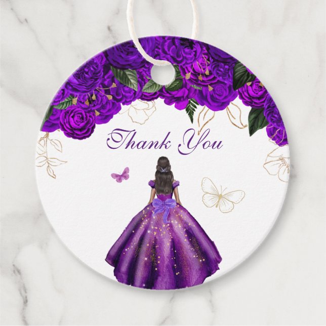 Étiquettes Cadeau Élégant Rose de papillon violet  Merci (Devant)