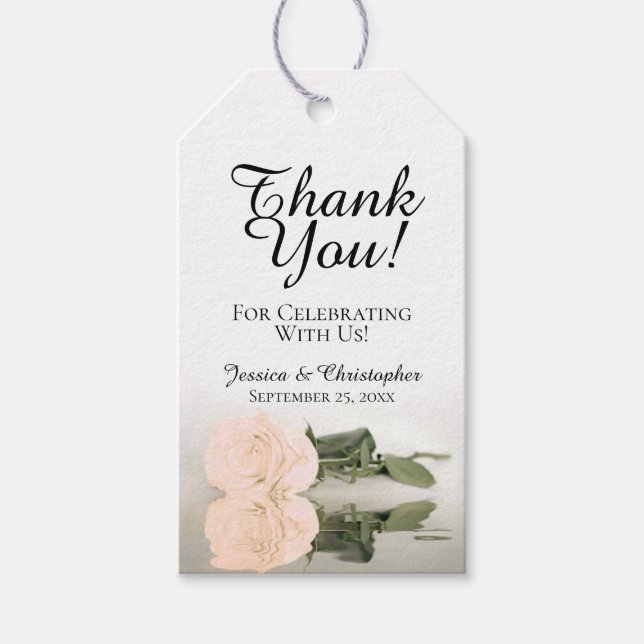 Étiquettes-cadeau Élégant Rose de pêche à l'ivoire Merci Mariage (Devant)