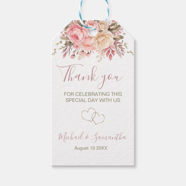 Étiquettes-cadeau Élégant rose et ivoire Rose Mariage (Devant)