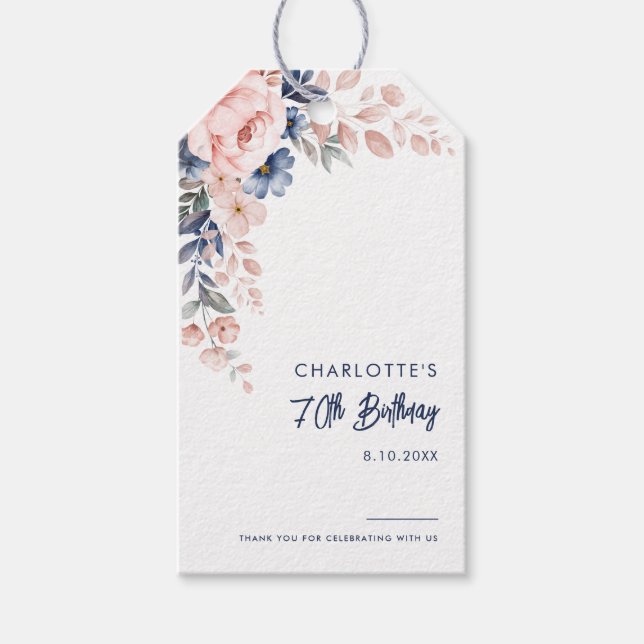 Étiquettes-cadeau Élégant rose floral 70e anniversaire Personnalisé (Devant)