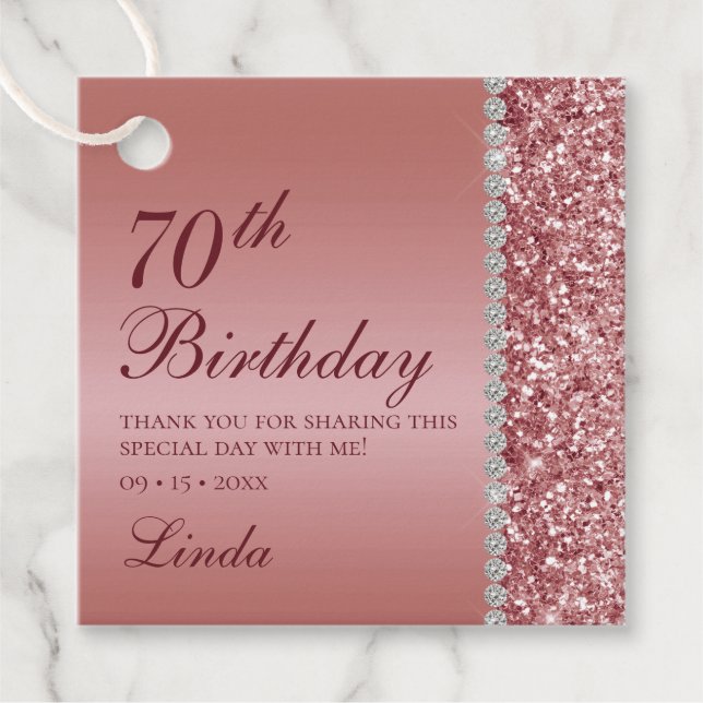 Étiquettes Cadeau Elégant Rose Gold 70e Anniversaire Merci (Devant)