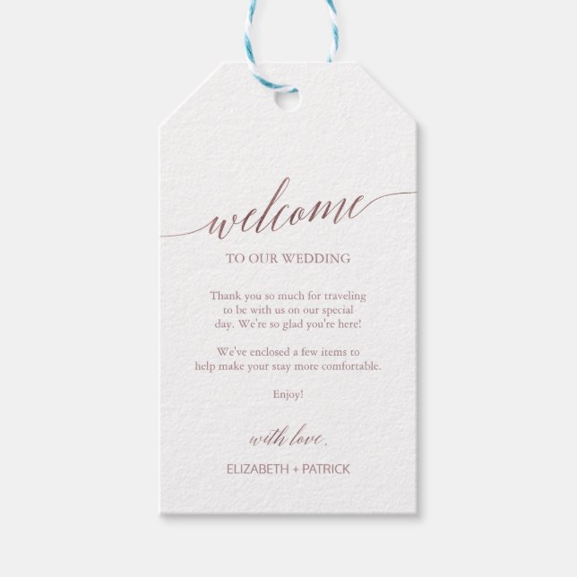 Étiquettes-cadeau Élégant Rose Gold Calligraphy Mariage Bienvenue (Devant)
