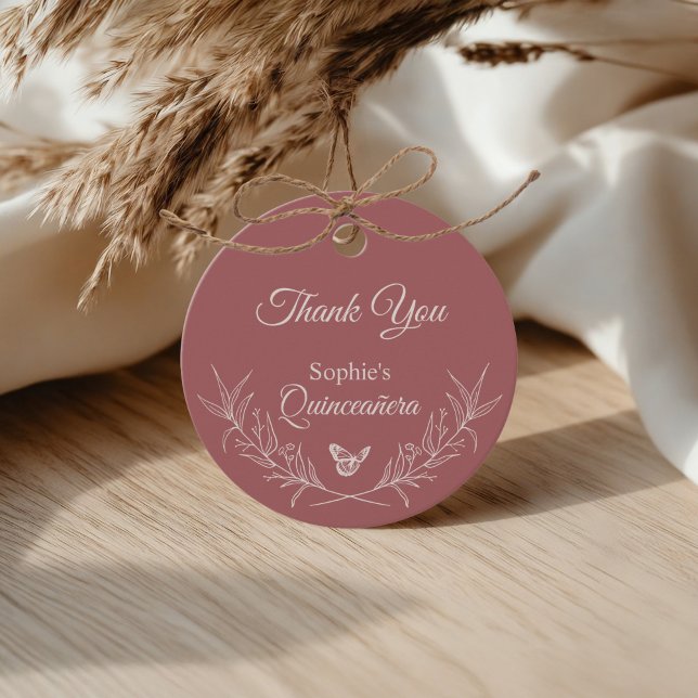 Étiquettes Cadeau Élégant Rose intemporel Mauve Quinceañera Favorise (Créateur téléchargé)