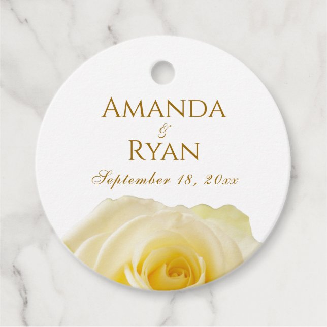 Étiquettes Cadeau Élégant Rose jaune doré Mariage floral (Devant)