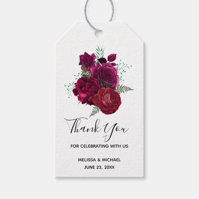 Étiquettes-cadeau Élégant Rose Magenta Floral Bouquet Mariage (Devant)
