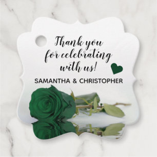 Étiquettes Cadeau Élégant Rose Mariage émeraude vert Merci