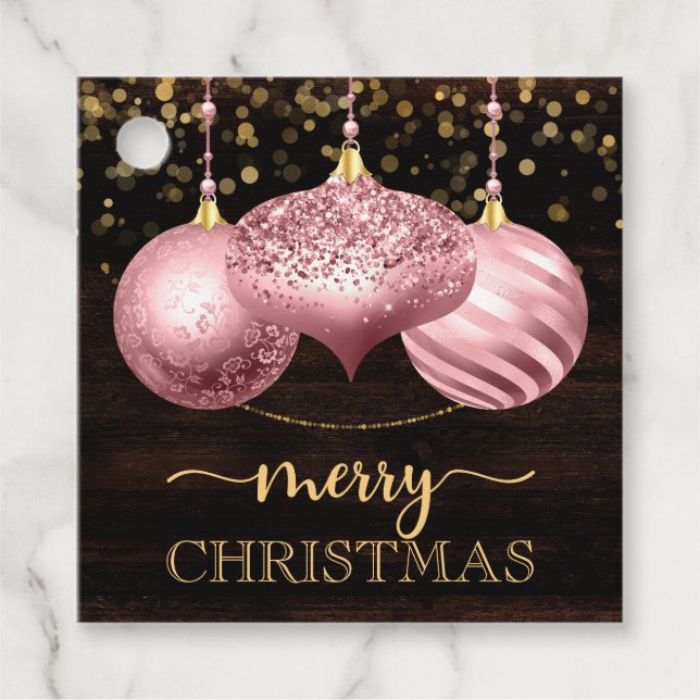 Étiquettes Cadeau Élégant rose pâle Baubles Joyeux Noël (Devant)