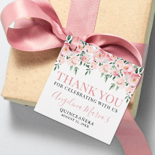 Étiquettes Cadeau Élégant Rose Pâle Quinceanera Remerciements