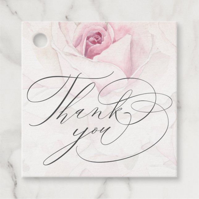 Étiquettes Cadeau Elégant rose rose Aquarelle Floral Script Mariage (Devant)