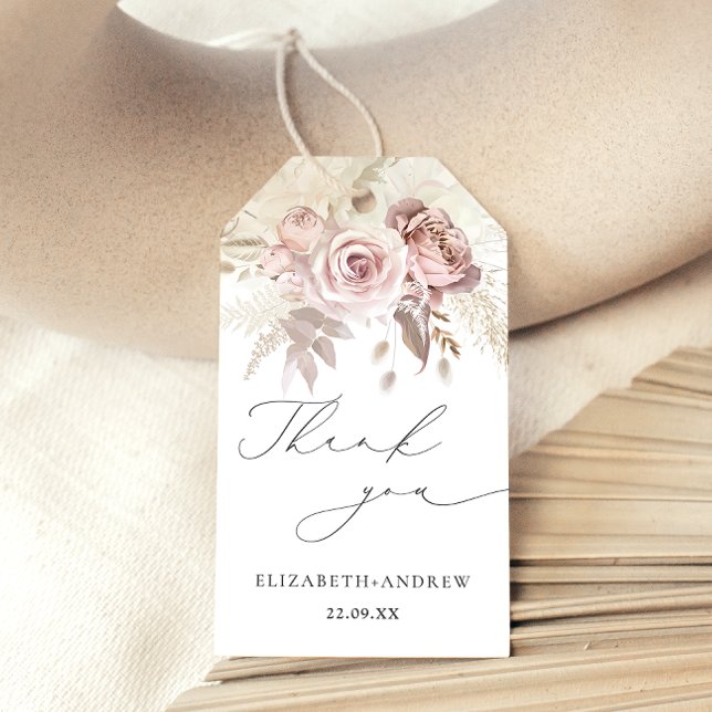 Étiquettes-cadeau Élégant Rose rose pâle et poussiéreux Merci floral (Créateur téléchargé)
