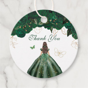 Étiquettes Cadeau Élégant Rose vert émeraude  papillon Merci