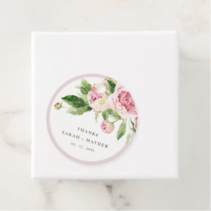 Étiquettes Cadeau Elégant rose vert pivoine Floral Merci Mariage