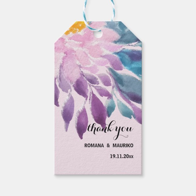 Étiquettes-cadeau Elégant rose violet bleu Dahlia Aquarelle Art (Devant)