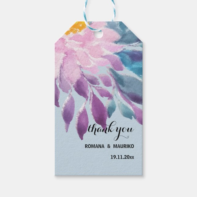 Étiquettes-cadeau Elégant rose violet bleu Dahlia Aquarelle Art (Devant)