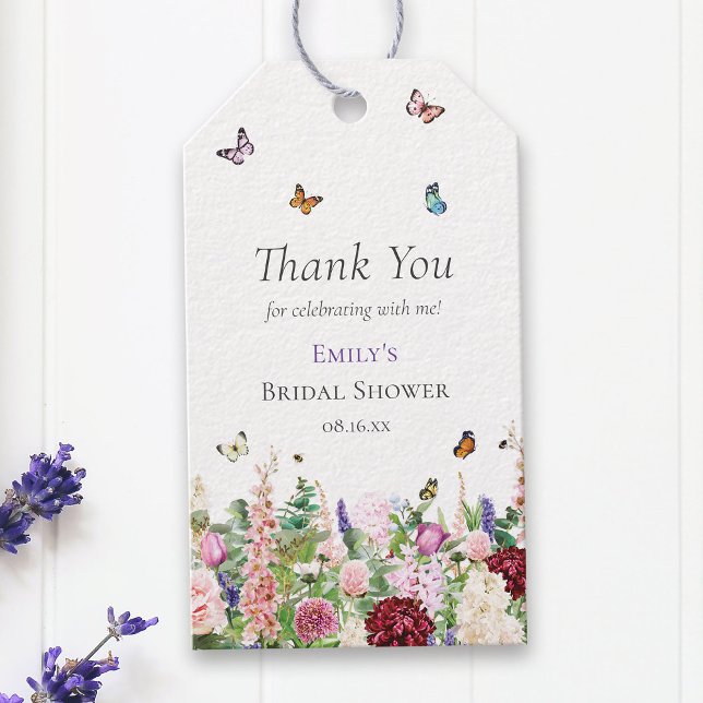 Étiquettes-cadeau Élégant rose violet Floral & Papillons (Créateur téléchargé)